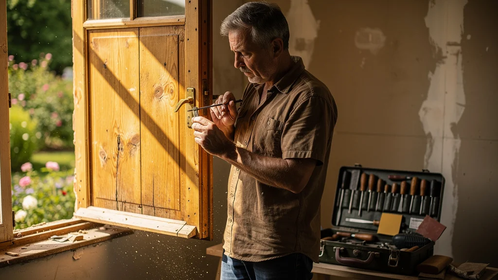 Artisan examinant un dormant de fenêtre en rénovation, soulignant son importance pour la rénovation