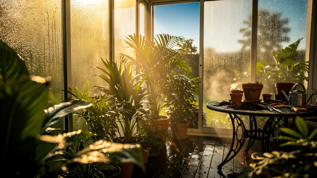 Véranda non ventilée transformée en serre luxuriante après trois jours de soleil intense