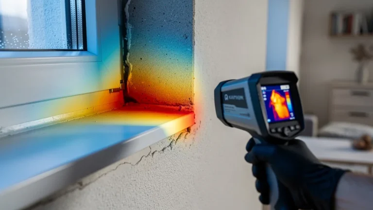 Appui de fenêtre montrant un pont thermique à 12 % détecté à la thermocam