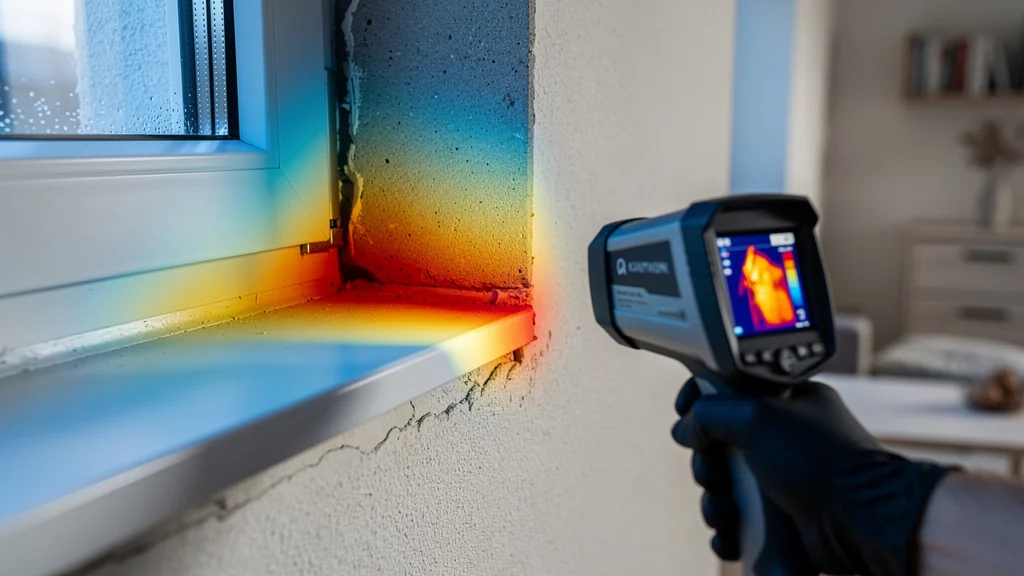 Appui de fenêtre montrant un pont thermique à 12 % détecté à la thermocam