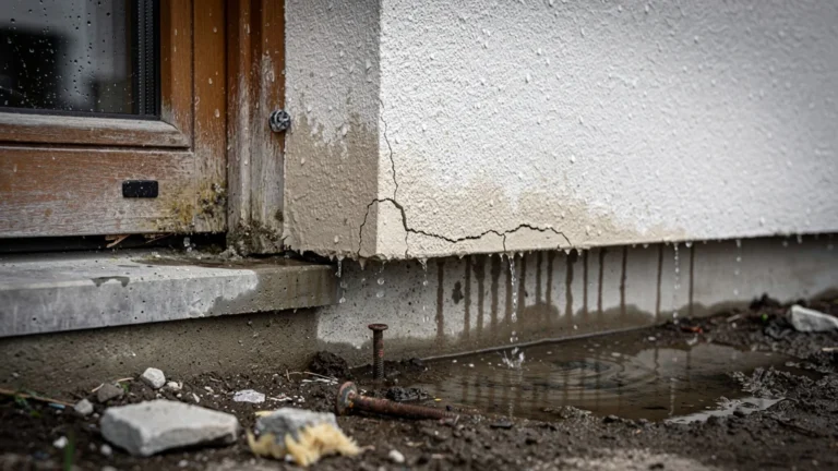 Dommages visibles causés par oubli du rejingot entraînant infiltration d'eau après un mois
