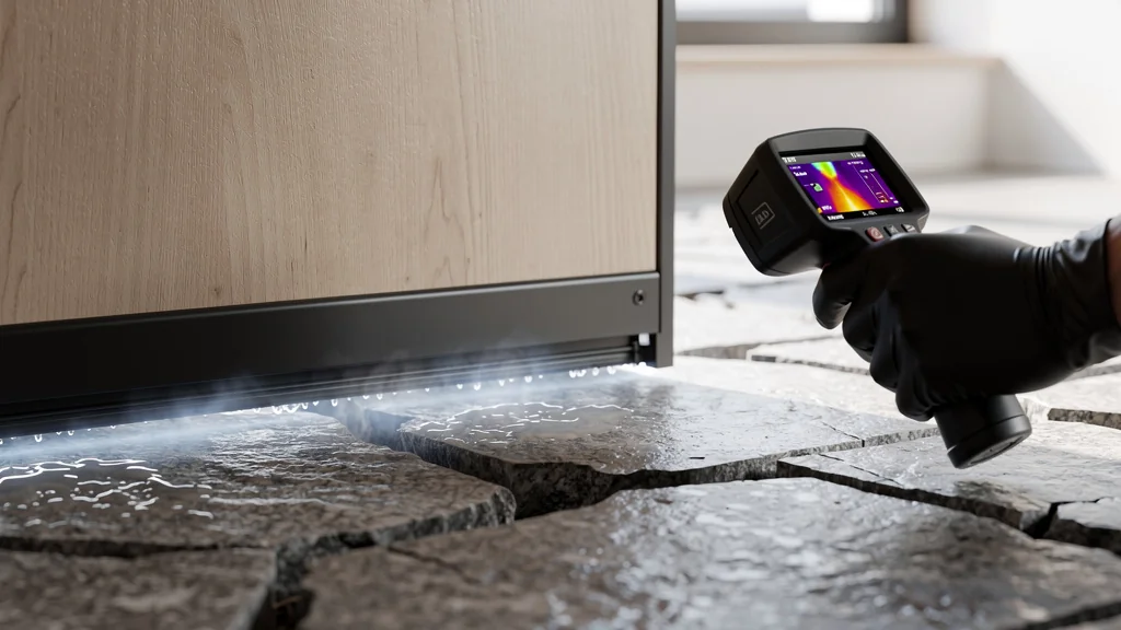 Test d’un bas de porte automatique sur sol irrégulier contre les infiltrations d’air froid