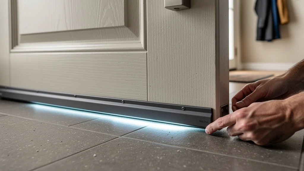 Test d'un stop-courant d'air Nicoll sous une porte d'entrée, image réaliste pour article