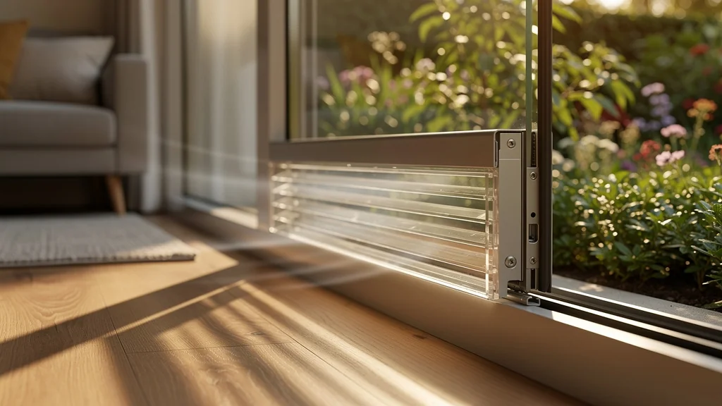 Aérateur pour fenêtre moderne installé sur une fenêtre double vitrage dans un intérieur contemporain lumineux