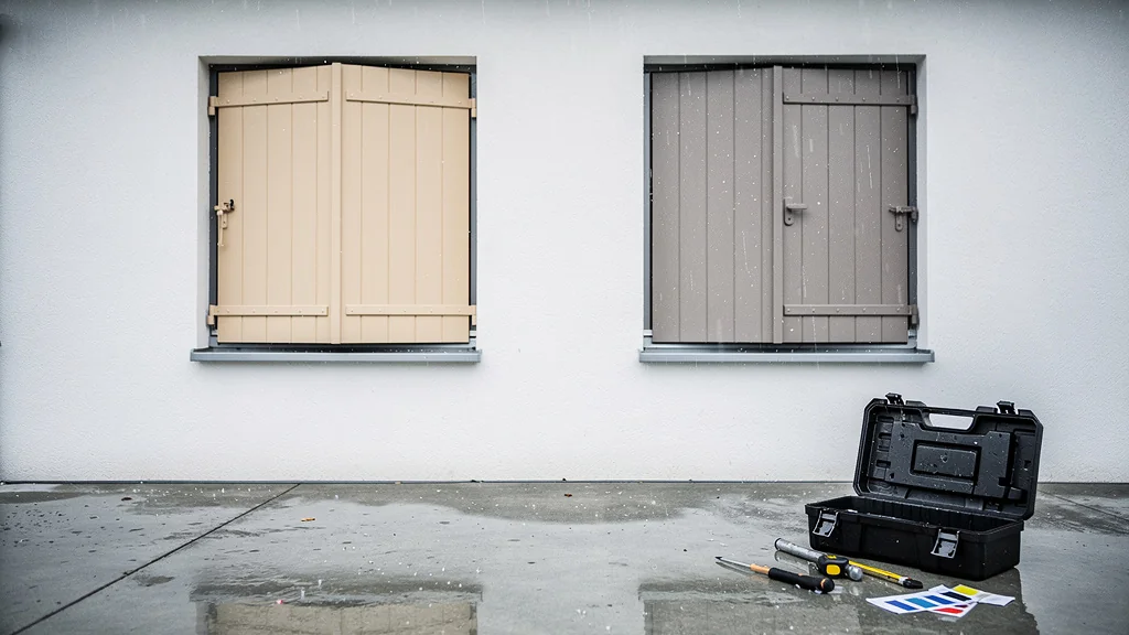 Volets mal teints sur une maison moderne symbolisant une reprise coûteuse de 120 € en rénovation habitat