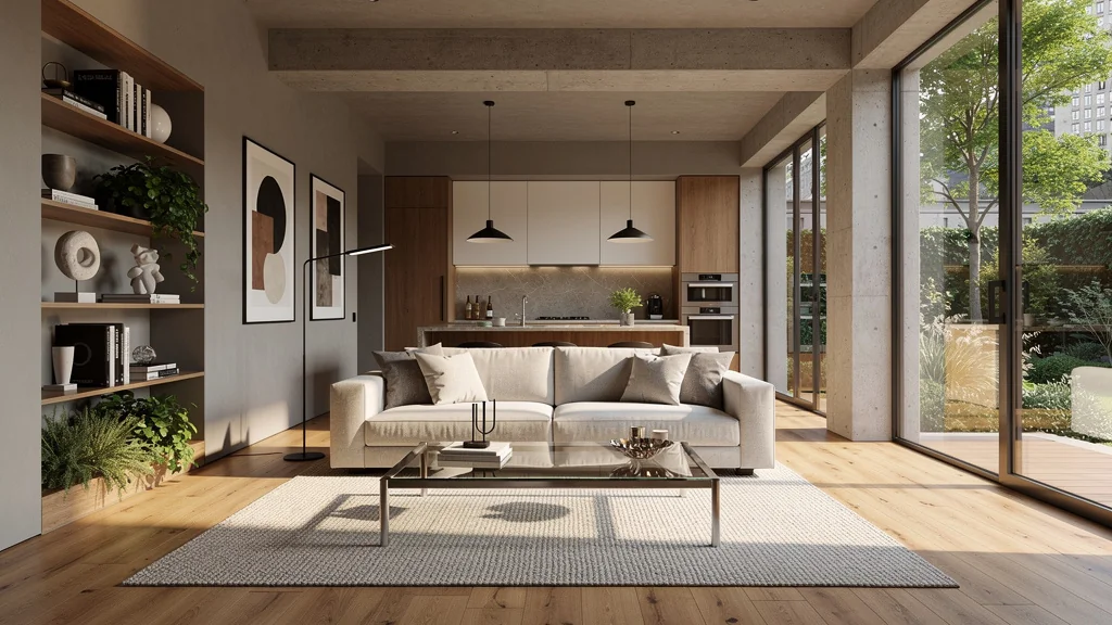 Intérieur moderne et lumineux illustrant rénovation habitat dans un style minimaliste haut de gamme Decq